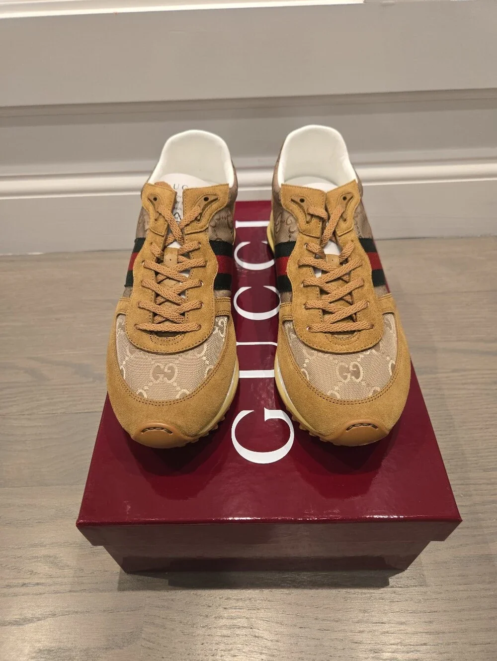 $980 Gucci Re-Motion GG Canvas Suede Sneaker Men's Camel UK 9 US 9.5 EU 42.5 NIB